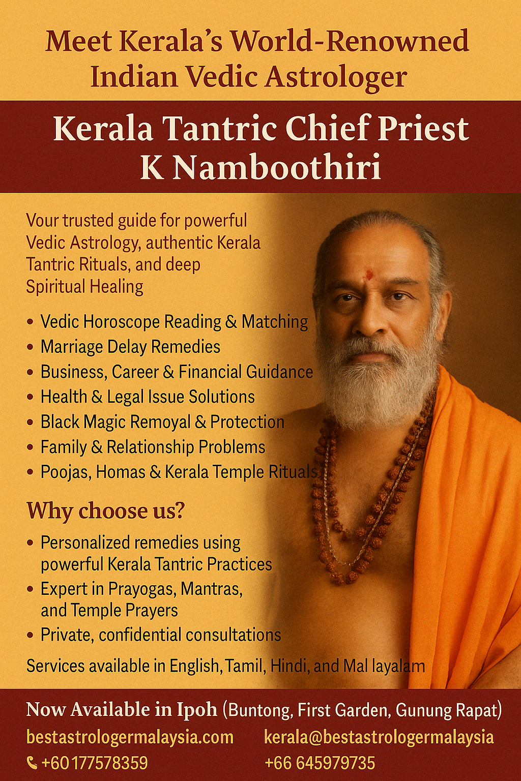 Kerala Vedic Astrologer & Tantric Ritual Specialist Now in Ipoh | Best Astrologer Malaysia