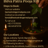 Sacred Bilva Patra Pooja 108 ritual featuring a brass Shiva Lingam surrounded by bilva leaves, a lit oil lamp, and flower petals